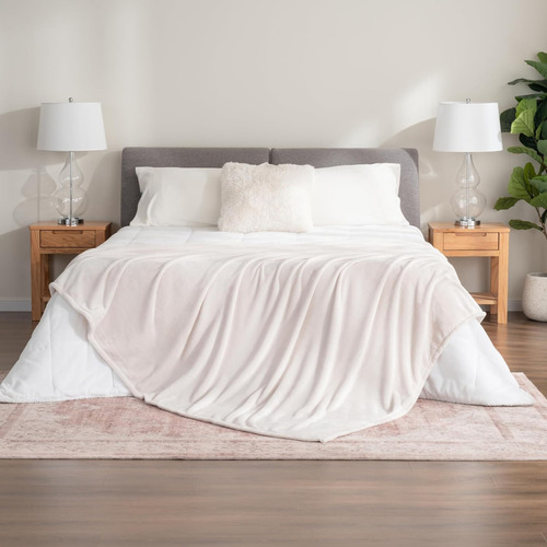 Frazada Manta Plush Flannel 240 X 190cm Térmica Ultra A Soft Beige Liso