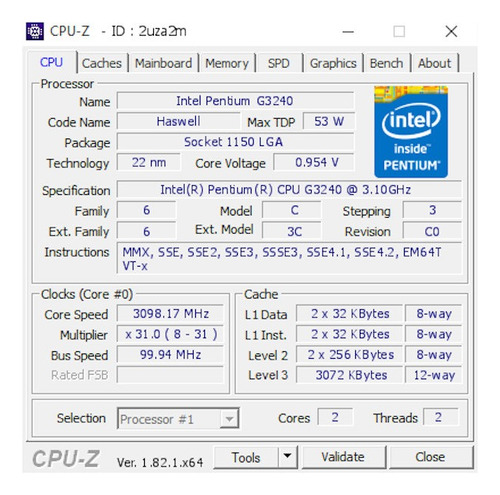 Processador Intel Pentium G3240 3.10ghz Lga1150 4º Geração