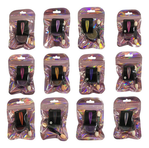 Kit 12 Pó Holográfico Laser Glitter Unhas Cromado Decoração Cor Sortidas