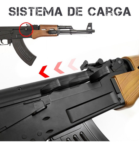 Imagen 4 de 10 de Rifle Fusil Airsoft Ak47 Replica Resorte Laser Linterna 6 Mm