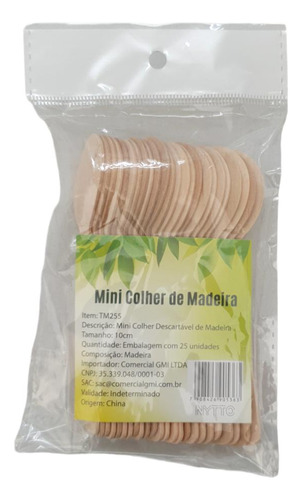 Colher De Madeira Descartável 10cm Com 50 Unid 