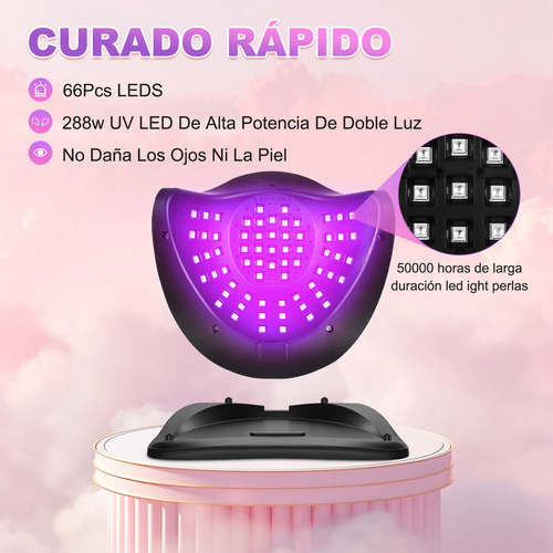 Lámpara de Uñas CIICII, UV LED Secador de Uñas de 288W, 66 Luces Fototerapia de Uñas Máquina con 4 Ajustes de Temporizador y Pantalla LCD, con Sensor Automático, Lámpara De Gel De Curado Más Rápido