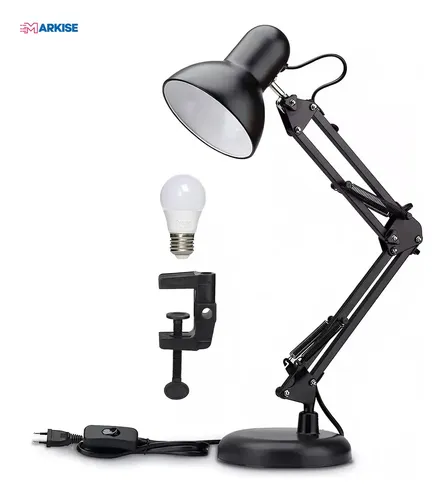 Lámpara De Escritorio Brazo Giratoria 360° Doblar Markise Color Negro