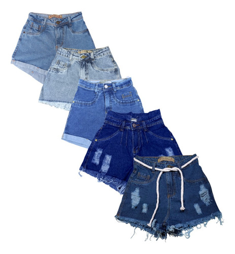 Kit C/5 Short Jeans Brim Cintura Alta Com Elastano Variados