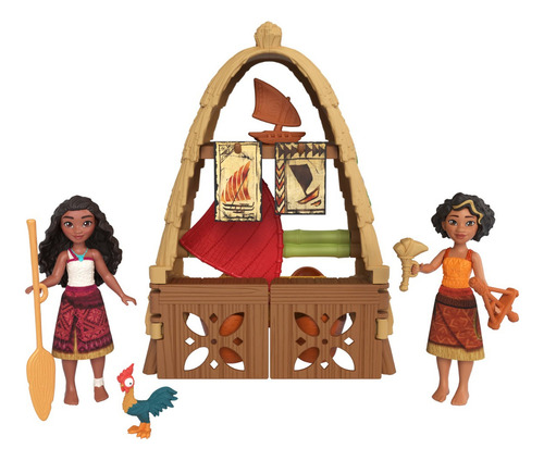 Mattel Disney Moana 2 Juguetes, Moana & Loto's Workshop Playset Con 2 Muñecas Pequeñas, Figura Heihei, Barco Flotante Y 5 Accesorios