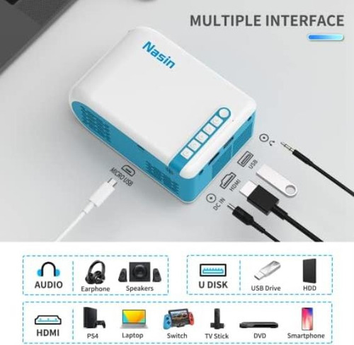 Mini Projetor, Projetor Portátil Nasin 1080p Compatível Com