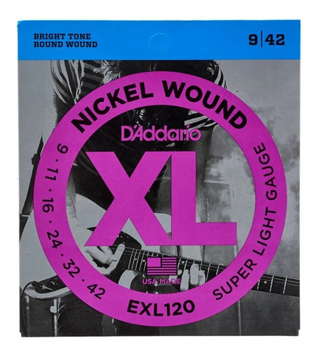 Cuerdas Guitarra Eléctrica D´addario Exl120 Nickelwound 9-42