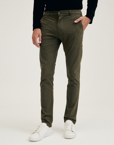 Pantalón Chino Munich, Hombre, Gabardina Slim, Verde Equus