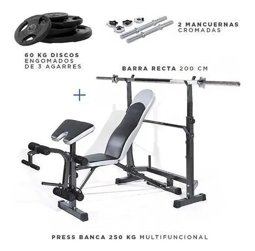 Press Banca 200 Kg Multi Barra 2 Mancuernas 30 Kg Retiro Press Banca 200 Kg Multi Barra 2 Mancuernas 30 Kg Retiro
