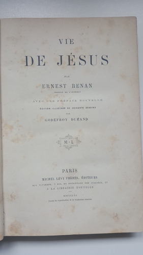 Vie De Jesus Ernest Renan, 1870 (Usado)