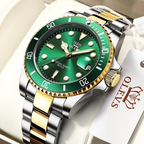 Reloj de cuarzo verde de marca de lujo para hombre