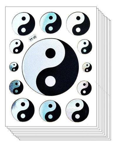 Paquete Calcomanias Con Purpurina 10 Hojas Yin Yang Simbolo