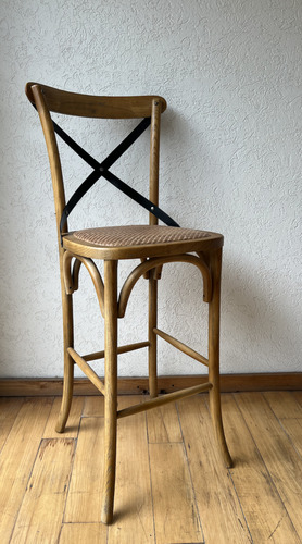 Banqueta Cross Vintage Lustre Roble Alta Ratan Madera Laqueado Natural