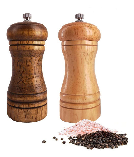 Juego De Molinillos De Sal Y Pimienta De Madera Con Rotor Ce