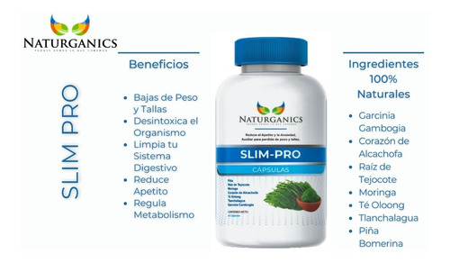 Slim Pro 100% Herbal Y Natural 45 Cápsulas