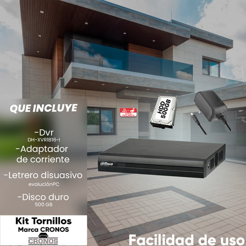 Kit Cronos Dvr Dahua Xvr1b16-i-p500 16 Canales 1080p Lite Wizsense +hdd 500gb Cooper-i H.265+ 18 Canales Ip 8 Canales Smd Plus Búsqueda Inteligente De Personas Y Vehículos Xvr1b16 Cctv