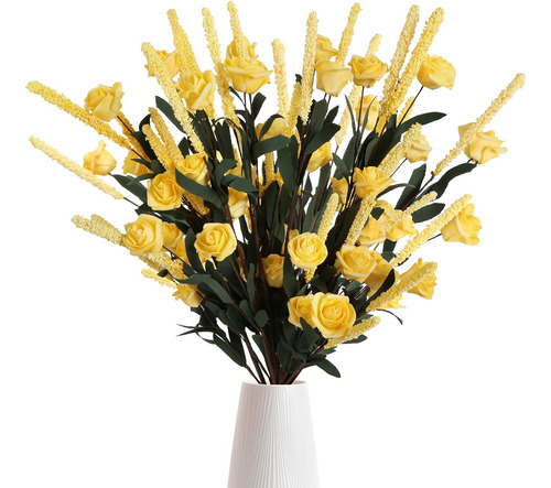 Rosas Artificiales Amarillas, 10 Ramas, Flores De Espuma Ama