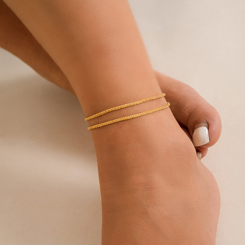 Tobilleras Simples Con Cadena De Metal, 2 Piezas, Para Mujer