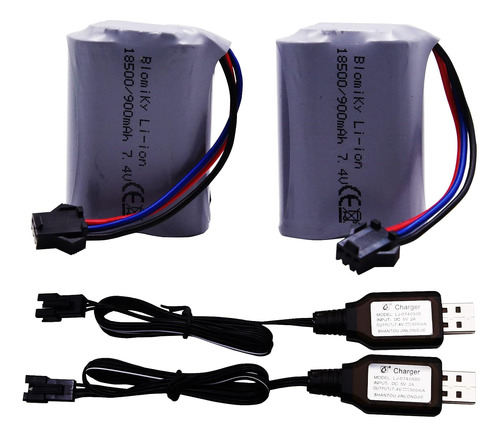 2 Baterias Recargables Sm-3p 7.4v 900mah P/ Autos Rc Con Usb