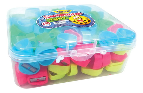 Sacapuntas De Plástico Happy Neon Estuche Con 150pz Jocar Colores