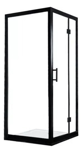 Mampara Gorena Box De Ducha Atenas Cabina Recto C/base Armazón Negro Panel Traslucido 90 X 90 Cm