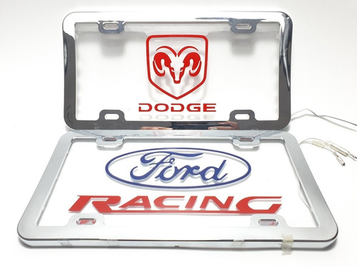 Imagen 3 de 11 de Porta Placa De Acrilico Con Luz Ford Chevrolet Gm Dodge