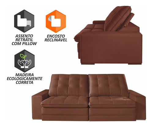 Sofá Lexus 210 Paris de terciopelo con patas de madera color caramelo con color marrón