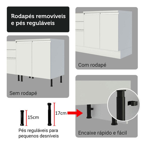 Armário De Cozinha Completa 100% Mdf 310 Cm Smart 01 Xa B Cor Branco