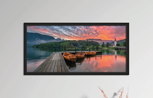 Cuadro Decorativo Bote, Lago Y Montaña 124.5 X 62.3 Cm 