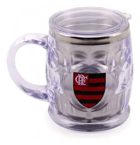 Caneca Térmica Cinza Com Tampa Flamengo Licenciado 500 Ml Cor Preto