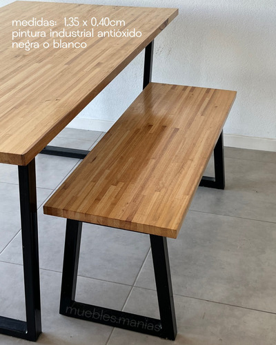 Banco Daytona - Hierro Y Madera - 60x40 - Muebles.manias Laqueado Negro