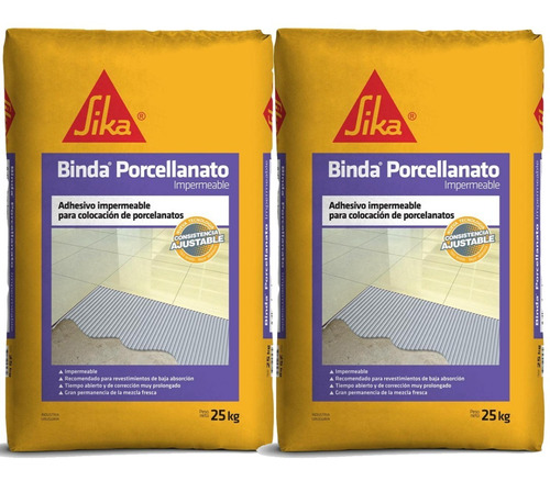 Binda-fix Porcelanato 25kg Impermeable Alta Adherencia Sika