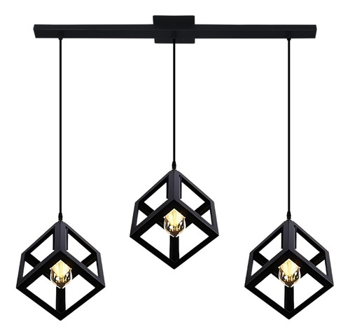Lampara Colgante Jaula Cubo 3 Luces Vintage Techo Vintage