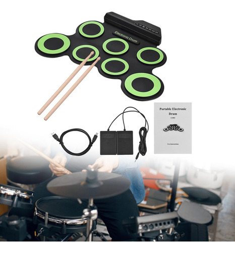 Tambor Electrónico Portátil, Juego De Batería De Verde