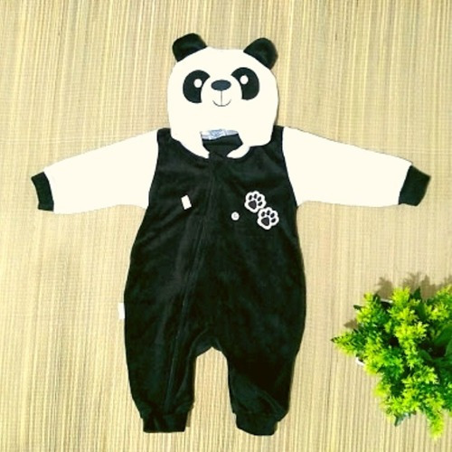Imagem 1 de 7 de Roupa Bebê Macacão Panda De Plush Com Zíper E Capuz
