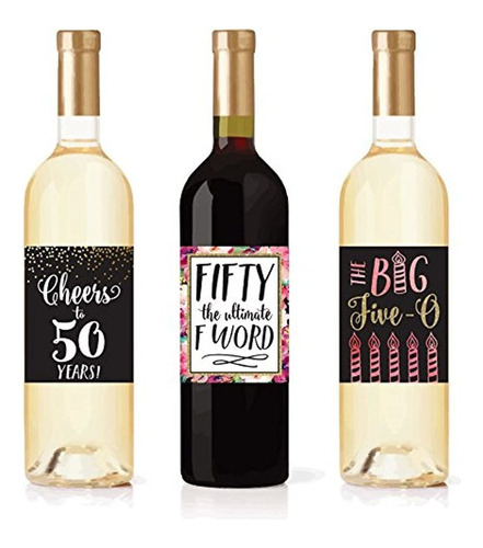 6 Etiquetas De Cumpleanos 50 Botella De Vino O Pegatinas Pr