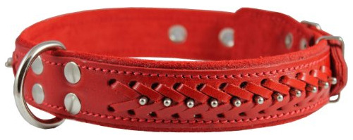 Cuello De Perro Tachonado Trenzado De Cuero Genuino, Rojo 1.