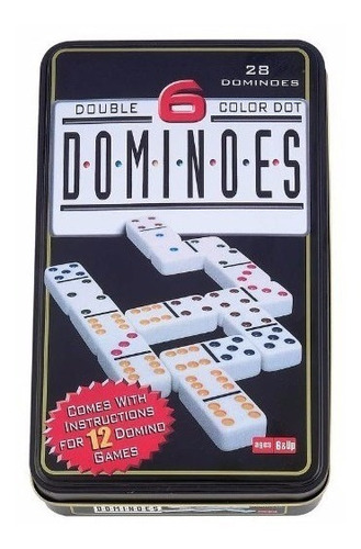 Juego De Dominó Doble 6 En Caja Metálica 28 Fichas Color