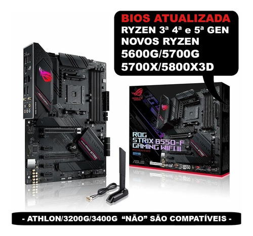 Placa Mãe Asus Rog Strix B550-f Gaming Wifi Ii Ryzen 3ª4ª 5ª Cor Preto