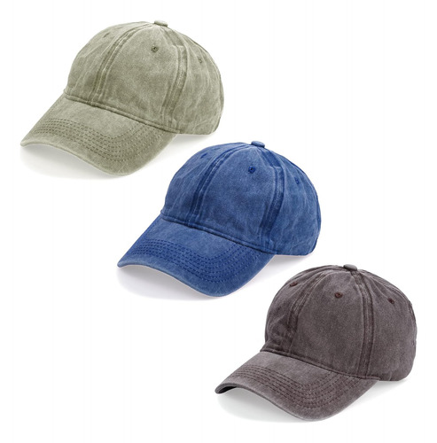 3 Gorras De Béisbol Clásicas, De Perfil Bajo, Ajustables