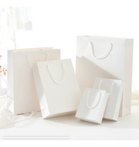 Bolsa De Papel Kraft Blanco 25x15x5 Impreso 1 Cara 1 Tinta Blanco Bolsa Blanca 25x15x5