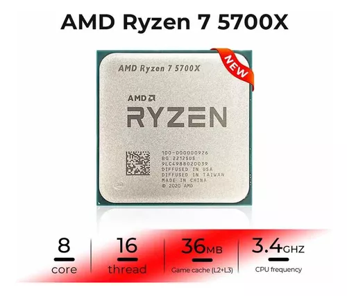 Processador AMD Ryzen 7 5700X 3.4GHz (4.6GHz Turbo), 8-Cores 16-Threads,  AM4, Sem