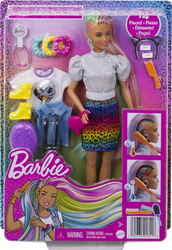 Boneca De Cabelo Barbie Leopard Rainbow Morena Caracterstica