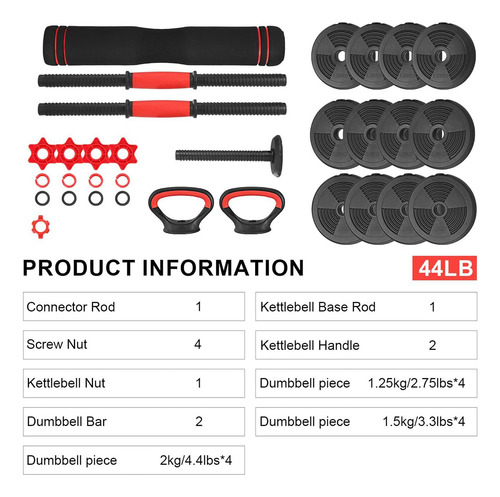Set 20kg Kettlebell Y Mancuernas Ajustables Para Entrenar