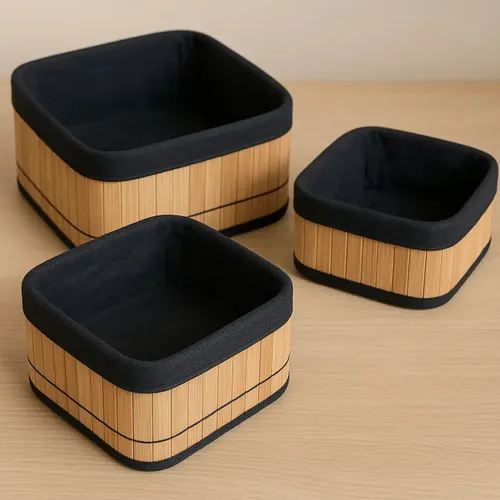 3 Cestos Caixa Organizador De Palha E Bambu Com Forro De Linho Cor Preto Decora Ambiente E Organiza Sala Quarto Armário Escritório Cozinha Banheiro Cesto Multiuso Boho Moderno Material Premium