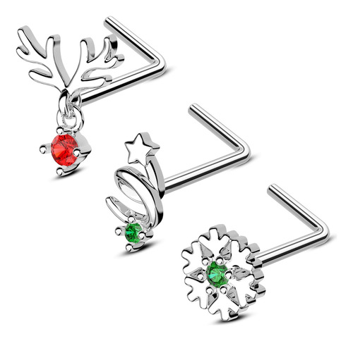 3pcs Chiristmas Nariz Anillos Stud 20g L En Forma De ...