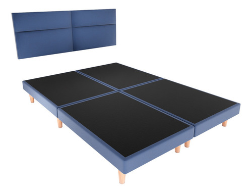 Recamara Base Cama Box Cabecera Cairo Azul Individual