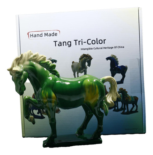 Escultura De Caballo Cerámica Tang Sancai 20 Cm Decoración V Green