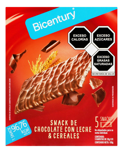 Barras Snack Chocolate Con Leche Y Cereal 100gr Pack X16