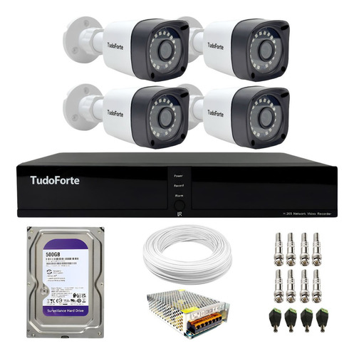 Kit 4 Câmeras Segurança 20m Dvr 4 Canais Com Hd Sata Cor Branco